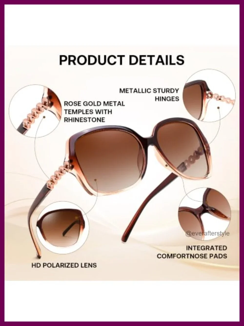 Retro Polarized Square Sunglasses with Rhinestone Temple